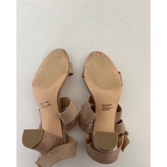 Taupe Faux Suede Sandals 10 Strappy Block Heel Ankle Wrap Quiet Luxury Boho Glam - Picture 10 of 14